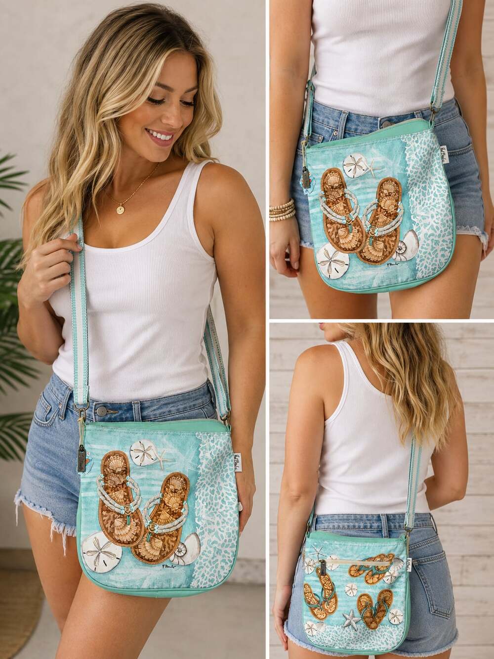 Paul Brent Coastal Seashells & Sandals Print Crossbody Bag
